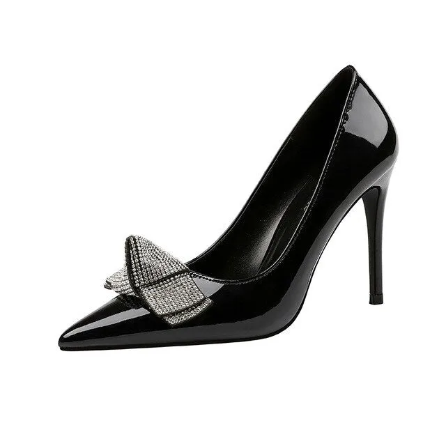woman wedding slip on pumps luxury high heels  fashion crystal bow shallow