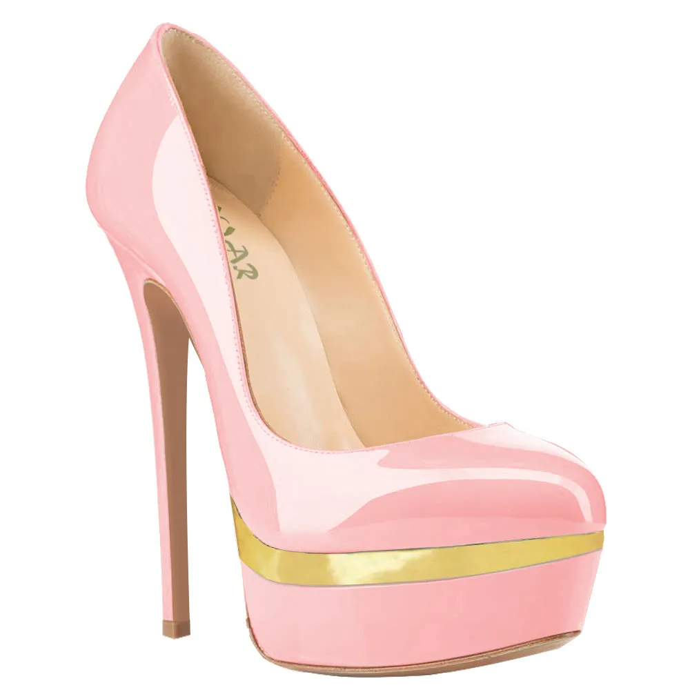Women Pink Gold Patent Leather Pumps Sexy 14cm Party High Heels with platform