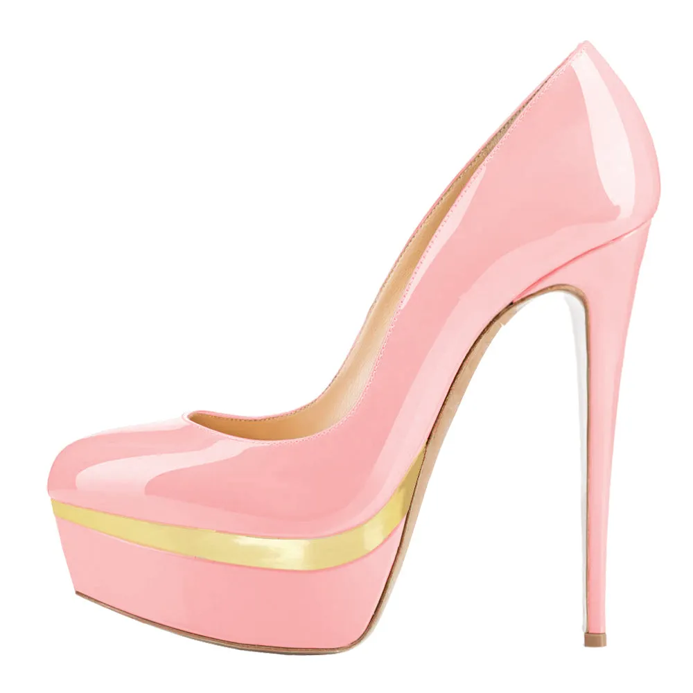 Women Pink Gold Patent Leather Pumps Sexy 14cm Party High Heels with platform
