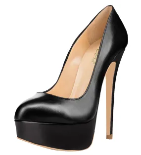 Women Sexy 14cm Black PU Pumps Party High Heels with platform