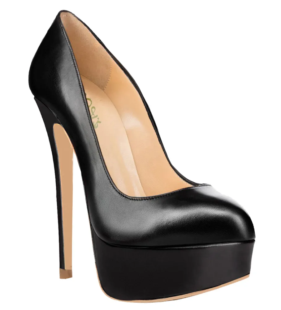 Women Sexy 14cm Black PU Pumps Party High Heels with platform
