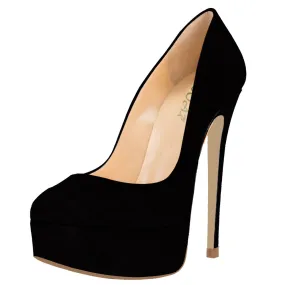 Women Sexy 14cm Black Suede Pumps Party High Heels with platform