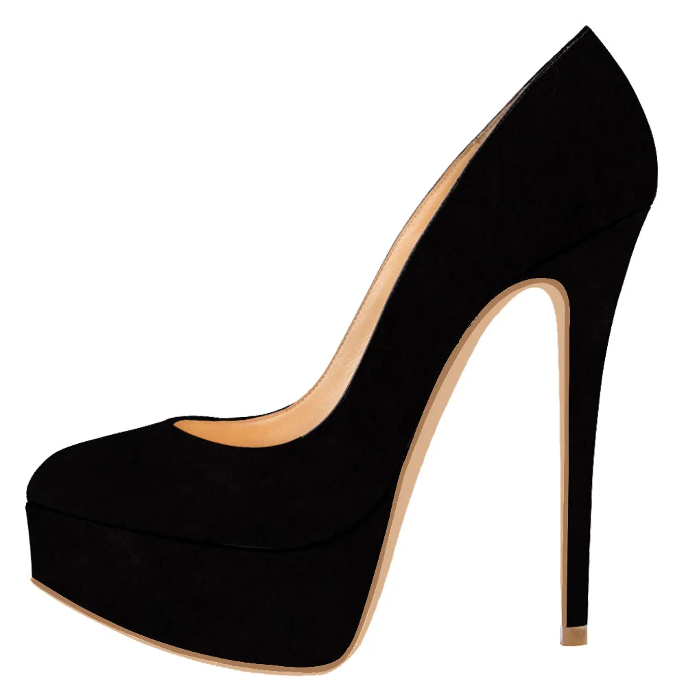 Women Sexy 14cm Black Suede Pumps Party High Heels with platform
