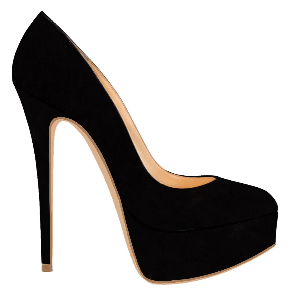 Women Sexy 14cm Black Suede Pumps Party High Heels with platform
