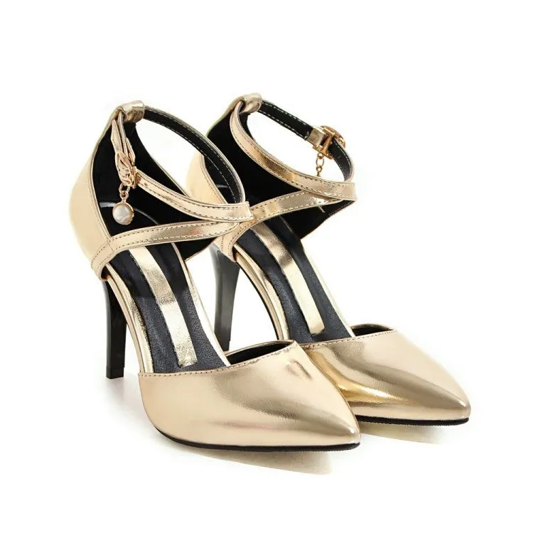 Women's Ankle Straps Pointed Toe Stiletto Sandals High Heels Shoes 8005