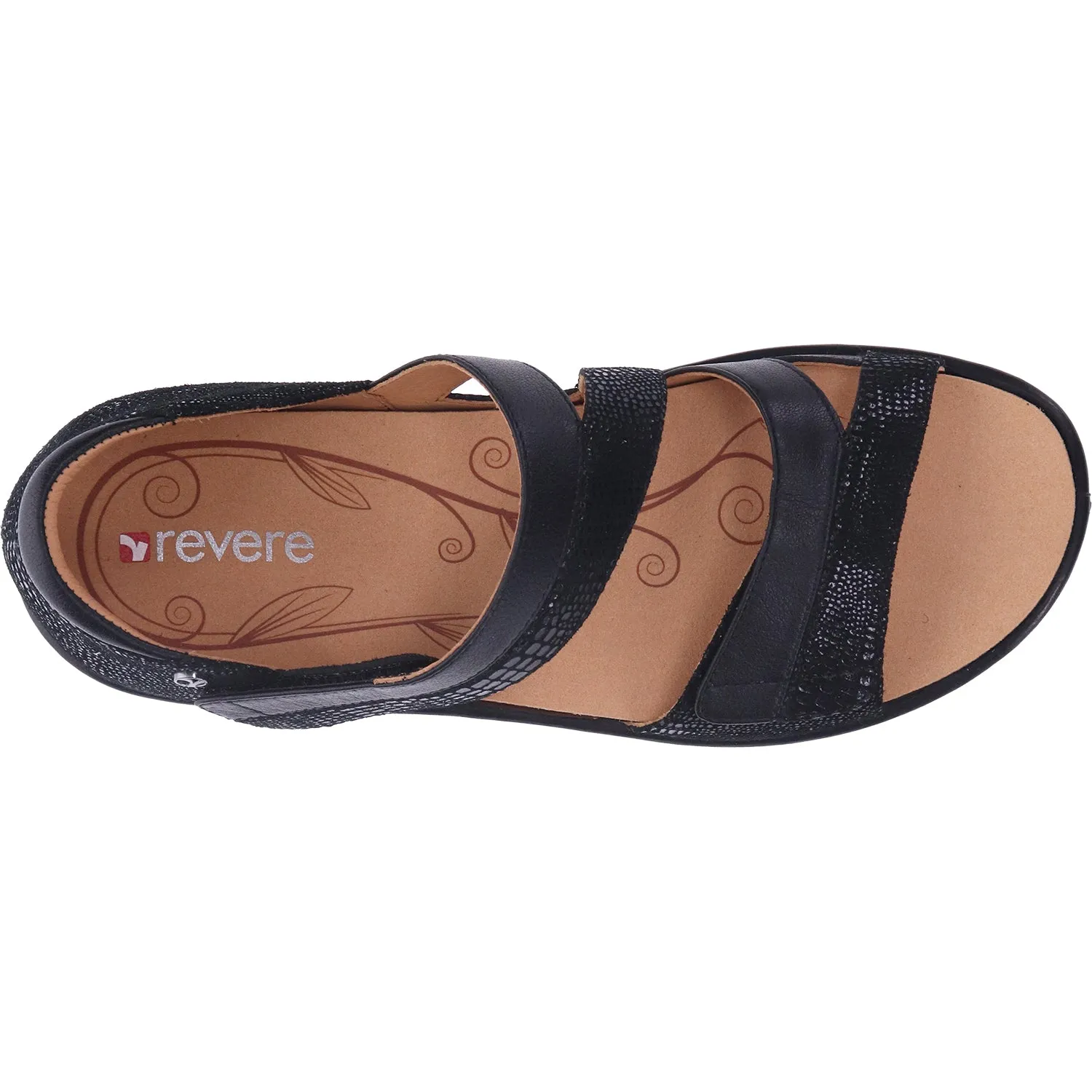 Women's Revere Mauritius Black Lizard Leather